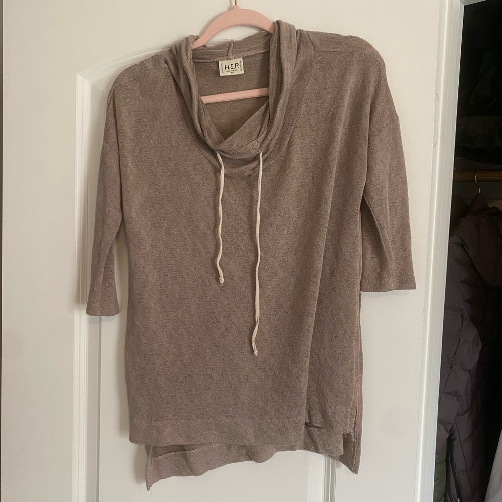 H.I.P. | Tan 3/4 Sleeve Pullover Hoodie Sweater